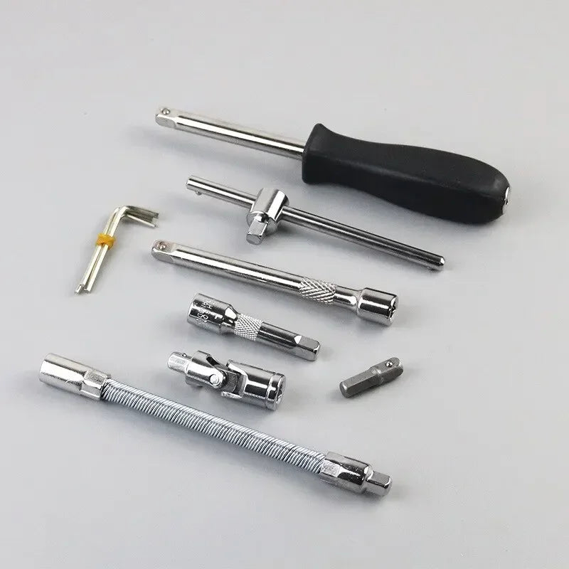 Heavy Duty 46Pcs Car Repair Tool Kit 1/4 Inch Drive Socket Set Ratchet Torque Wrench for Vehicle Mechanical Maintenance