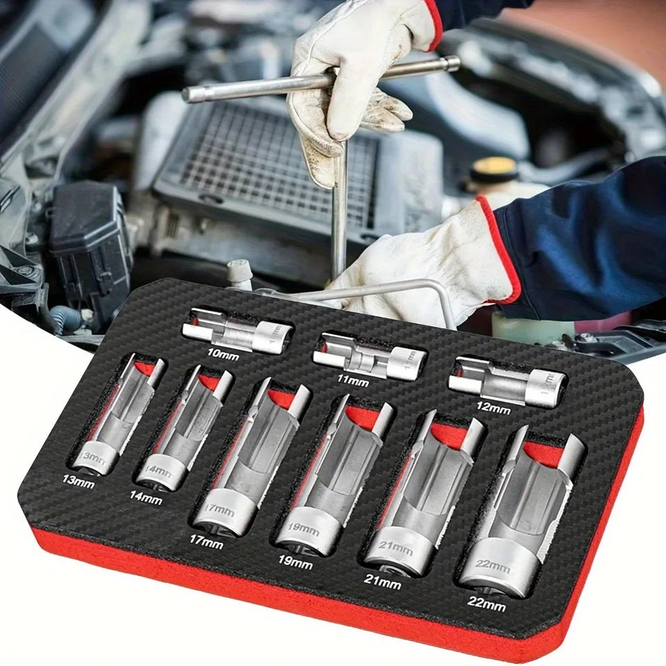 9pcs Oxygen Sensor Open Oil Pipe Disassembly Sleeve Wrench Tools 10-22mm Flare Nut Socket Set Car Repair Tool