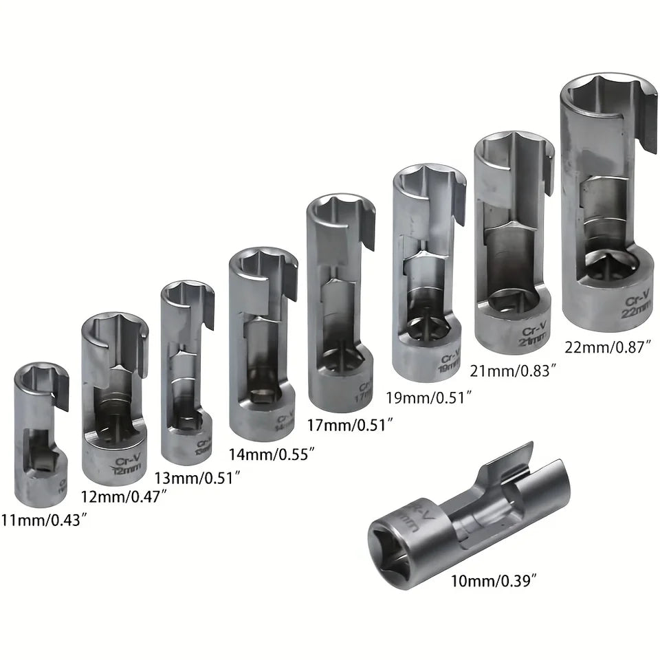 9pcs Oxygen Sensor Open Oil Pipe Disassembly Sleeve Wrench Tools 10-22mm Flare Nut Socket Set Car Repair Tool