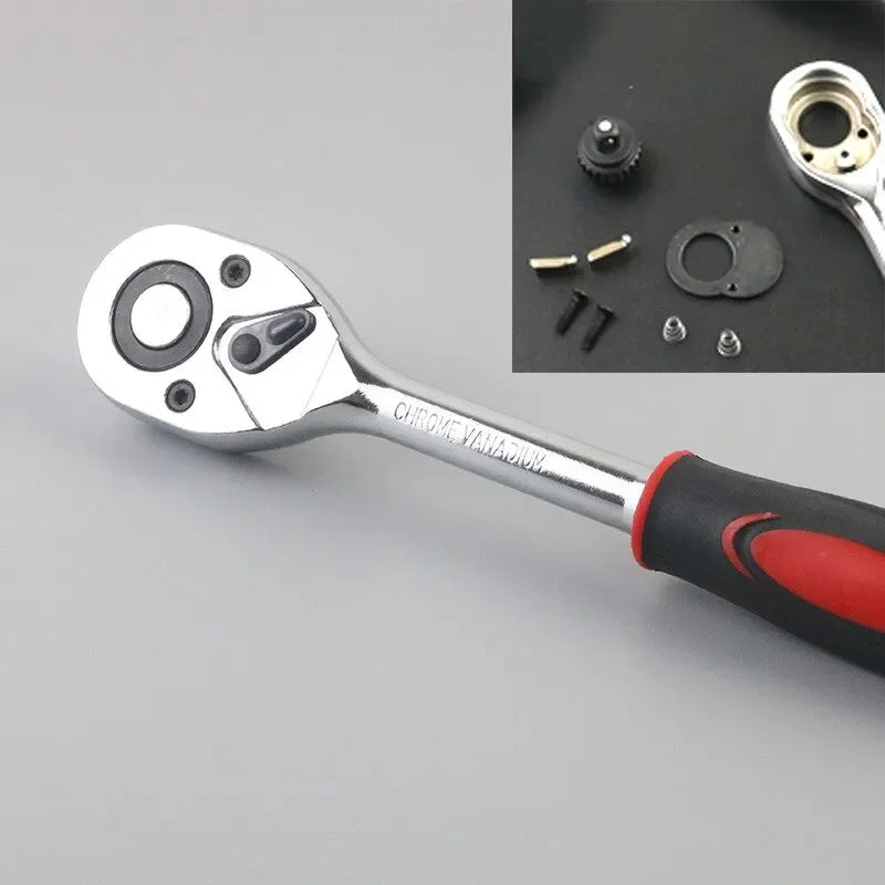 Heavy Duty 46Pcs Car Repair Tool Kit 1/4 Inch Drive Socket Set Ratchet Torque Wrench for Vehicle Mechanical Maintenance